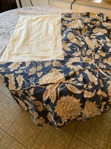 Pottery Barn Floral WELLS BLUE  BED SKIRT - Linen cotton Queen Excellent - Picture 1 of 1