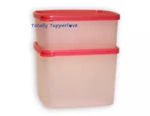 Juego de 2 Tupperware Redondos Cuadrados 30 oz y 16 oz Contenedores Rojo Transparente NUEVO - Imagen 1 de 2