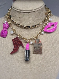 Betsey Johnson Going All Out Charm Statement Necklace Lips Dress Shoes Purse - Picture 1 of 2