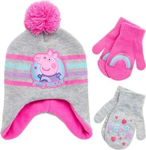 Hasbro Peppa Pig Winter Beanie Hat & 2 Pair of Mittens Set, Toddler Girl Age 2-4 - Picture 1 of 5