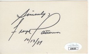 Floyd Patterson Signed Autographed Index Card Boxing Legend  JSA AH84293