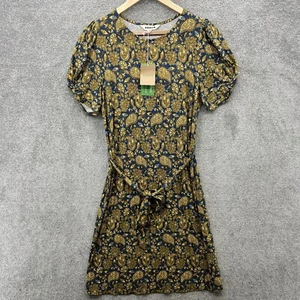 Boden Kleid Damen UK 14 R blau gelb Paisley Blumen Gürtel Stretch knielang - Bild 1 von 14