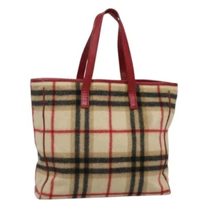 Burberrys Nova Check Blue Label Tote Bag Wool Beige Auth ti2789 - Picture 1 of 19