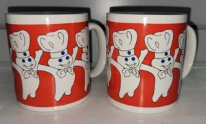 Par de tazas de café Pillsbury 1996 vintage patrón rojo raro - Imagen 1 de 4