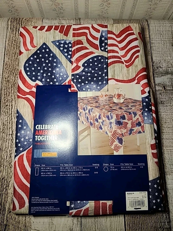 Celebrate Americana Together American Flag Print Tablecloth 60x84 Oblong NWT - Image 1 of 4