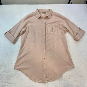 Cotton Natural Kate Button Front Blouse Womans XXL Roll Tab Sleeve Peru Made - Picture 1 of 14