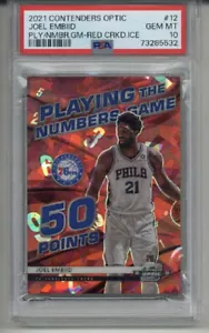 2021 PANINI CONTENDERS OPTIC PLAYING NUMBERS RED CRACKED ICE JOEL EMBIID PSA 10 - Picture 1 of 2