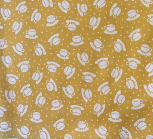 Seltene Mary Engelbreit Quilt Stoff gelb weiß Teetasse Untertasse 2000 18 x 43 QT - Bild 1 von 1