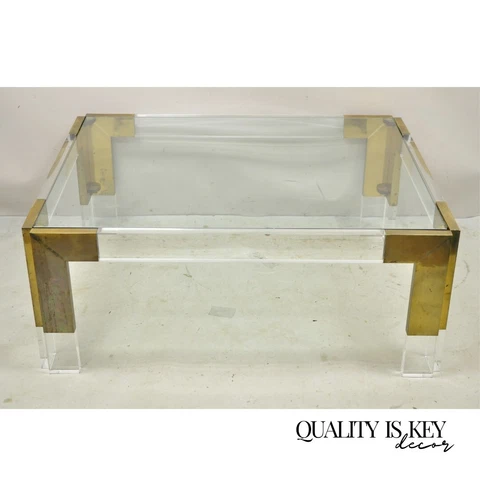 Vintage Mid Century Modern Charles Hollis Jones Style Lucite Brass Coffee Table Cover