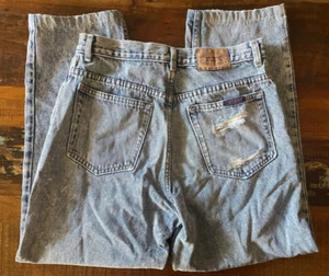 Vintage Brittania Acid Washed Tapered Men's Jeans Distressed HEMMED Size 28x25 - Picture 1 of 11