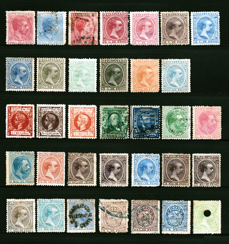 Philippines #76/#P18 1880-1896 Asstd Early King Alfonso, Babies MH&U 34 Items - Image 1 of 1