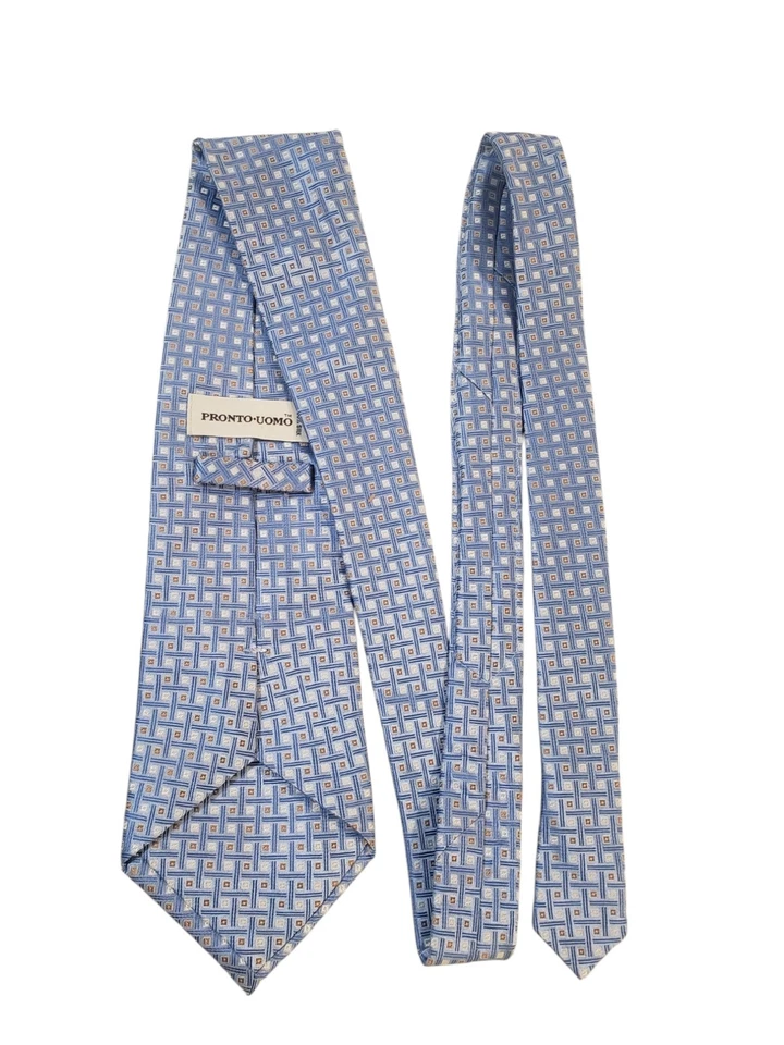 Corbata de diseñador Pronto-Uomo para hombre de lujo azul plateado geométrica 7 pliegues Foto 1 de 4