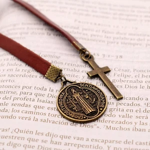 Handmade Leather Bible Bookmark Ribbon Book Marker Cross Christian Gifts - Imagen 1 de 2