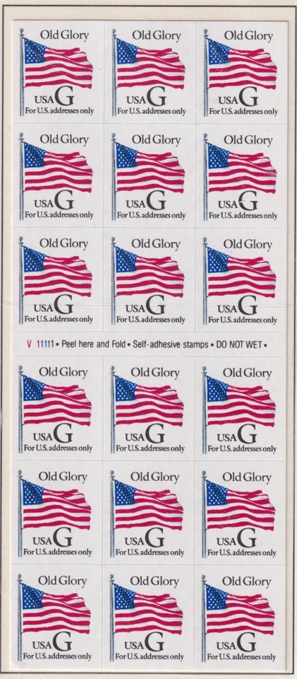 United States Scott 2886a MNH 1994 (32¢)x18 "G" Flag Self-Adhesive Booklet Pane - Image 1 of 1