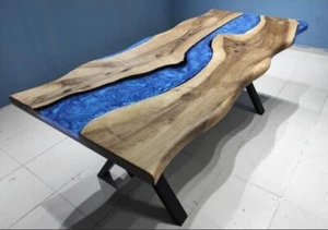 Epoxy Resin Table, Natural Wood Table, Handmade Dining Table, Live Edge Table. - Picture 1 of 6