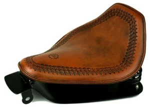 Sportster Spring Solo Seat Mounting Kit & Snub Nose Hand Tooled Motorcycle Seat - Picture 1 of 8