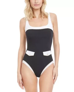 Gottex Black High Class Square Neck One Piece Swimsuit Size 8 New - Picture 1 of 3
