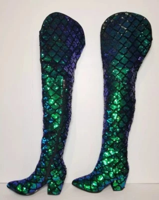 BOTAS ALTAS MUJER SIRENA VERDE AZUL LENTEJUELAS TALLA 5 Y 5.5 NUEVAS Foto 1 de 4