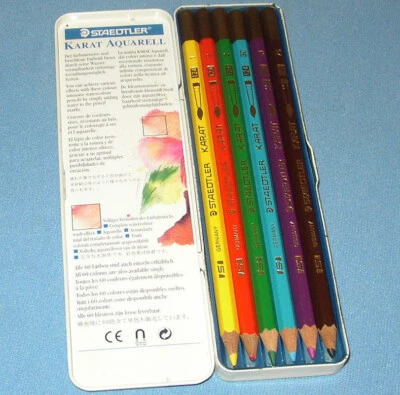 Staedtler Karat Aquarell Watercolor Pencil 6-Colors + Steel Storage Tin New Open - Image 1 of 4