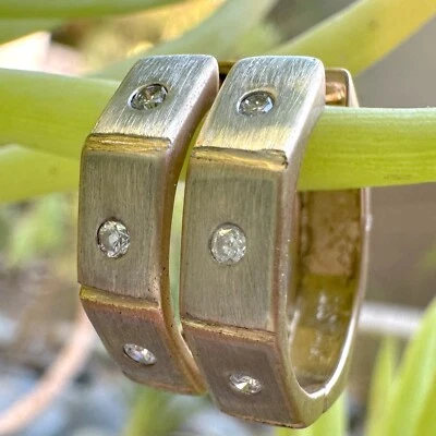 14K Gold Rose & White Gold 18mm Hinged Octagon-Shaped Hoops w Diamonds, 4.2g - Image 1 of 4