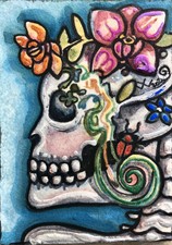 Original Dia De Los Muertos SKULL ACEO art By Lisa Luree - Founder Of ACEO