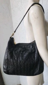 Coach Black Gathered Embossed Leather Hobo Shoulder Bag F29167 READ - Picture 1 of 8