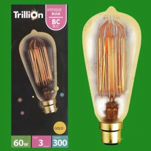 6x 60W Gold Antique Vintage Style Squirrel Cage Dimmable Light Bulb BC B22 Lamp - Picture 1 of 1
