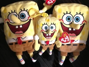 Menge (3) 2006 2013 Neu aus altem Lagerbestand TY Sitzsack Plüsch Beanie Schlüsselanhänger Spongebob Schwammkopf  - Bild 1 von 17