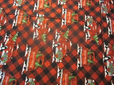 35" Cotton Fabric "Christmas Tree Farm Trucks"  Tana Mueller for Blank NEW - Image 1 of 3