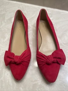 Women's Talbots Edison Bow Suede Red Flats Shoes Size 9.5 M - Picture 1 of 8