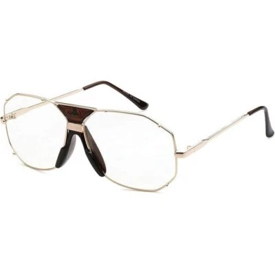 Gafas De Colección Marco Octágono Tono Dorado Lente Transparente Hombres Tonos Metal Retro Moda Foto 1 de 4