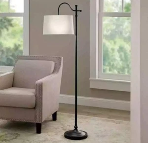 Hampton Bay Carver 58” Black Downbridge Floor Lamp Satin black - Picture 1 of 4