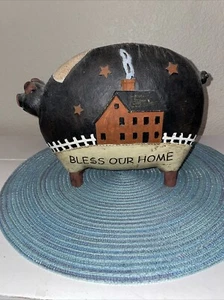 Pig/Folk Art “BLESS OUR HOME“ 8x3” - Picture 1 of 4
