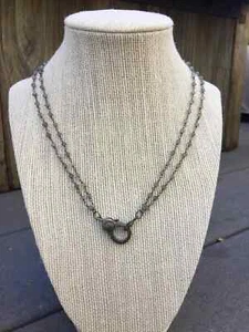 Double Labradorite Chain Necklace Pave Diamond Lobster Claw Clasp 925 Silver - Picture 1 of 5