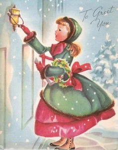Set of TWO 5x7 Vintage TO GREET YOU Victorian Christmas Cotton Fabric Blocks - Picture 1 of 1