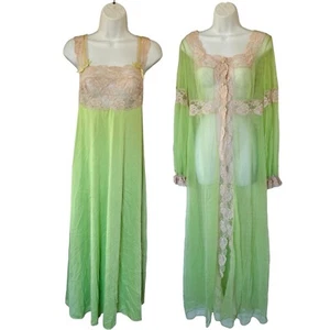 Vintage 60er 70er Glydons M L limettengrün Dessous Kleid Nachthemd Morgenmantel Peignoir Set - Bild 1 von 24