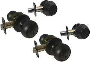 2 Entry Entrance with Deadbolt Black Door Lock Locks Knob round knobs Keyed - Picture 1 of 5