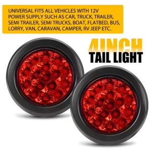 2X 4" Round Red LED Tail Trailer Light Running Brake Stop Turn Rear Signal Lamp - Picture 1 of 10