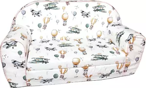 Kids 100% Cotton Loveseat Sofa, Hot Air Balloons, 30"W X 14"D X 17"H, Machine Wa - Picture 1 of 9