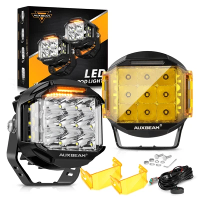 Combo de luces de trabajo LED redondas AUXBEAM 2X 5" ámbar para Polaris RZR XP UTV ATV Foto 1 de 4