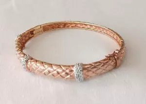 New Ross Simons Rose Gold Clad Sterling Silver Bangle Bracelet Textured 925 QVC - Picture 1 of 6