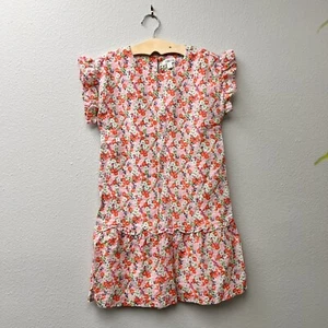 Gymboree Floral Dress Pink Orange Cotton Flutter Fly Girls Size 7/8 Small - Picture 1 of 8