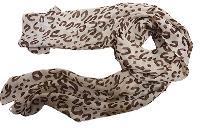 FAT-CATZ-COPY-CATZ Beige & Braun "U" Print Damen Mode Chiffon Feel Schal Sarong 160 cm x 60 cm