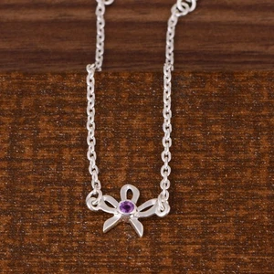 Sterling Silver Ribbon Bracelet with Amethyst Stone Elegant Knot Design Jewelry - Picture 1 of 11