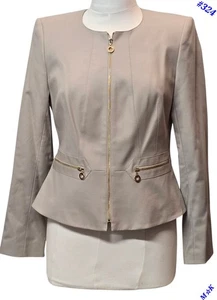 Calvin Klein Women's Blazer Size 8 Beige Gold Zipper Career Office Peplum  - Picture 1 of 10