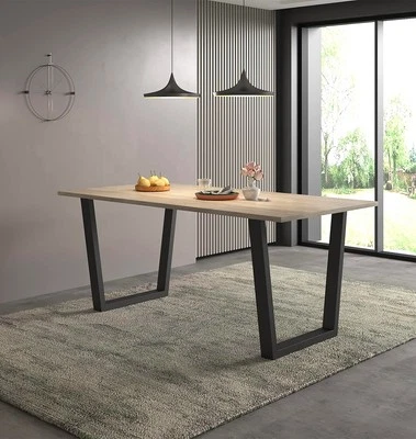 Large Dining Table, Wooden Kitchen Table with Chunky Black Metal Legs (180cm) - Image 1 of 4