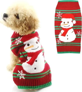 Large Dog Christmas Winter Jumper Snowman Outfit Coat Red Green 15.5" - New - Picture 1 of 4