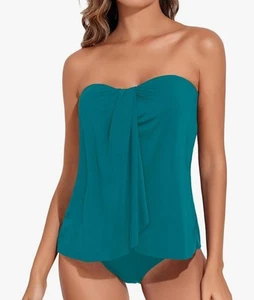 Tempt Me Two Piece Tankini Bathing Suits for Women Halter Bandeau Swim Suit XL - Picture 1 of 10