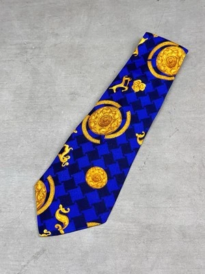 Corbata de cuello de seda con estampado dorado azul de la colección GianniVersace   Foto 1 de 3