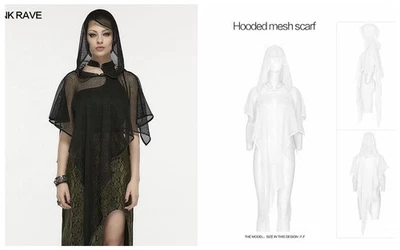 Панк рейв девочка с капюшоном дышащий сетки вязаный шарф Gothic ретро сетки плащ шаль - Изображение 1 из 4